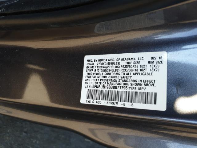 Photo 9 VIN: 5FNRL5H98GB071795 - HONDA ODYSSEY 