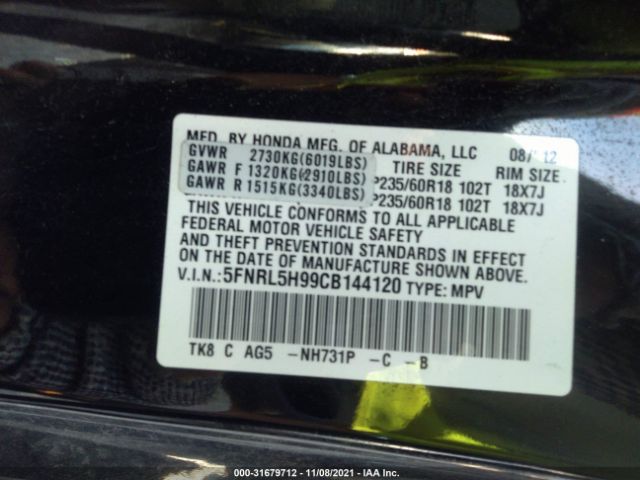 Photo 8 VIN: 5FNRL5H99CB144120 - HONDA ODYSSEY 