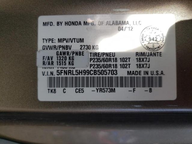 Photo 12 VIN: 5FNRL5H99CB505703 - HONDA ODYSSEY TO 