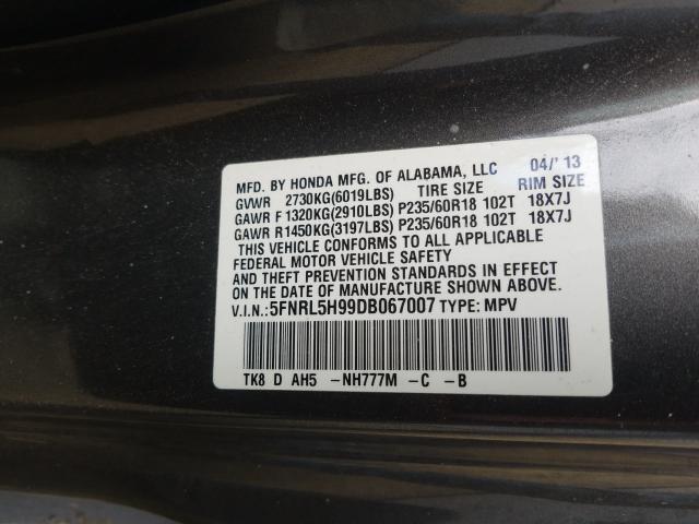 Photo 9 VIN: 5FNRL5H99DB067007 - HONDA ODYSSEY TO 