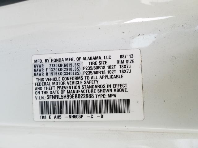 Photo 9 VIN: 5FNRL5H99EB022988 - HONDA ODYSSEY TO 