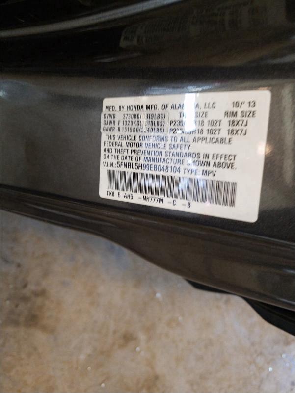 Photo 9 VIN: 5FNRL5H99EB048104 - HONDA ODYSSEY TO 