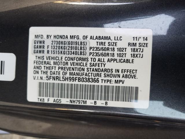 Photo 9 VIN: 5FNRL5H99FB038366 - HONDA ODYSSEY TO 