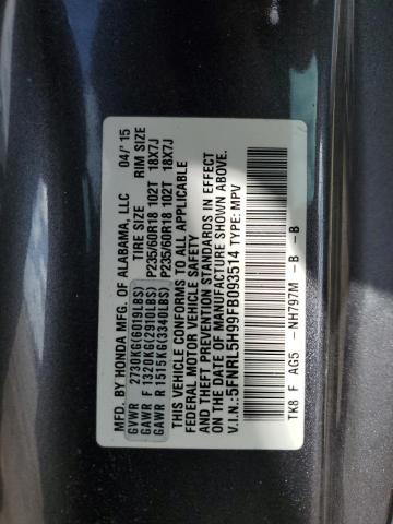 Photo 12 VIN: 5FNRL5H99FB093514 - HONDA ODYSSEY TO 