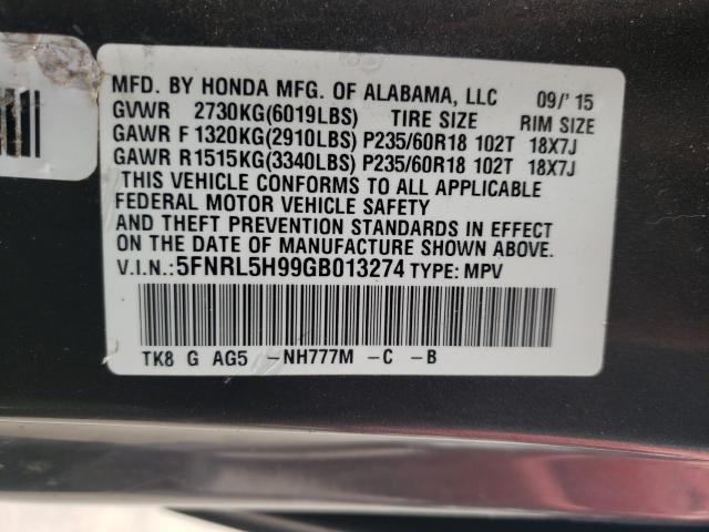 Photo 9 VIN: 5FNRL5H99GB013274 - HONDA ODYSSEY 