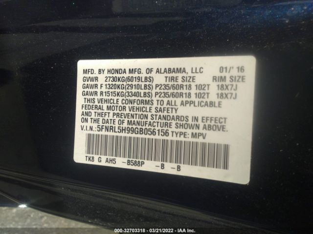 Photo 8 VIN: 5FNRL5H99GB056156 - HONDA ODYSSEY 