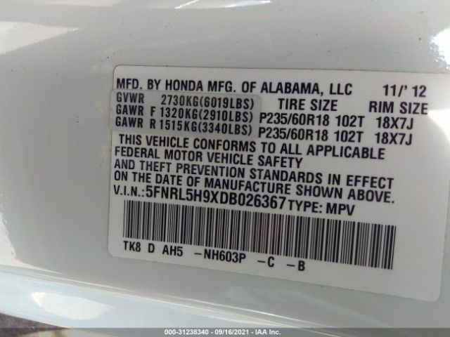 Photo 8 VIN: 5FNRL5H9XDB026367 - HONDA ODYSSEY 