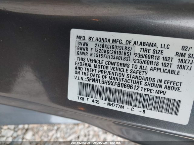 Photo 8 VIN: 5FNRL5H9XFB069612 - HONDA ODYSSEY 