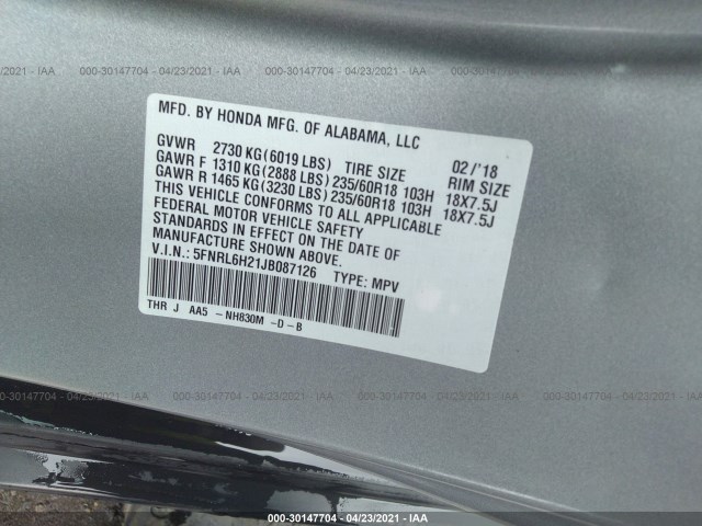 Photo 8 VIN: 5FNRL6H21JB087126 - HONDA ODYSSEY 