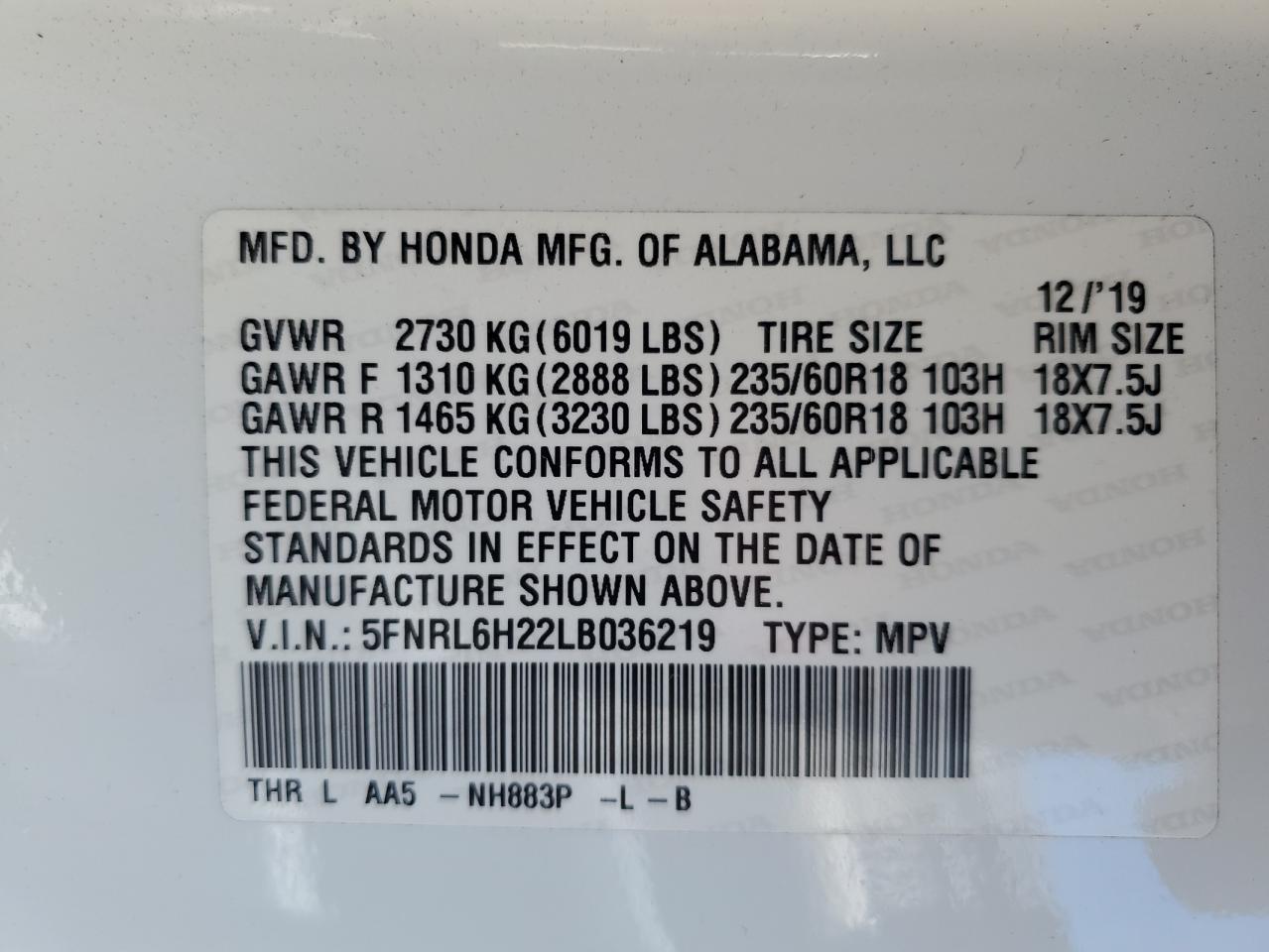 Photo 12 VIN: 5FNRL6H22LB036219 - HONDA ODYSSEY 