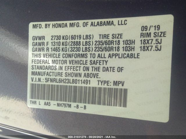 Photo 8 VIN: 5FNRL6H23LB011491 - HONDA ODYSSEY 