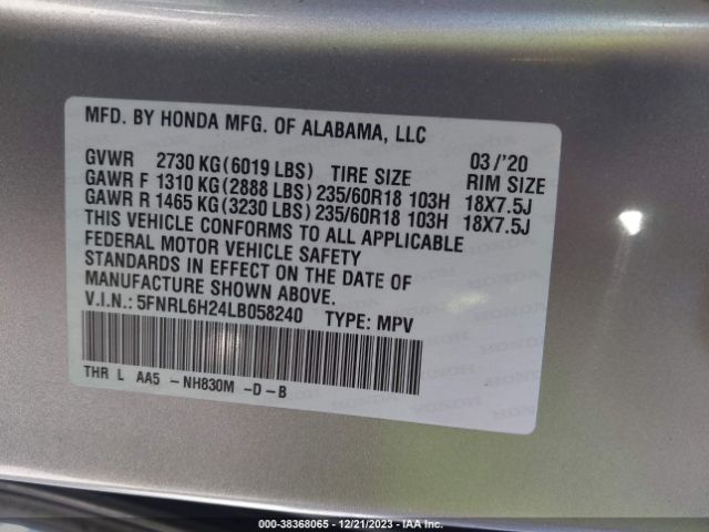 Photo 8 VIN: 5FNRL6H24LB058240 - HONDA ODYSSEY 