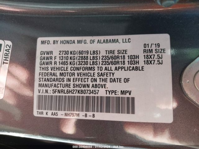 Photo 8 VIN: 5FNRL6H27KB073457 - HONDA ODYSSEY 