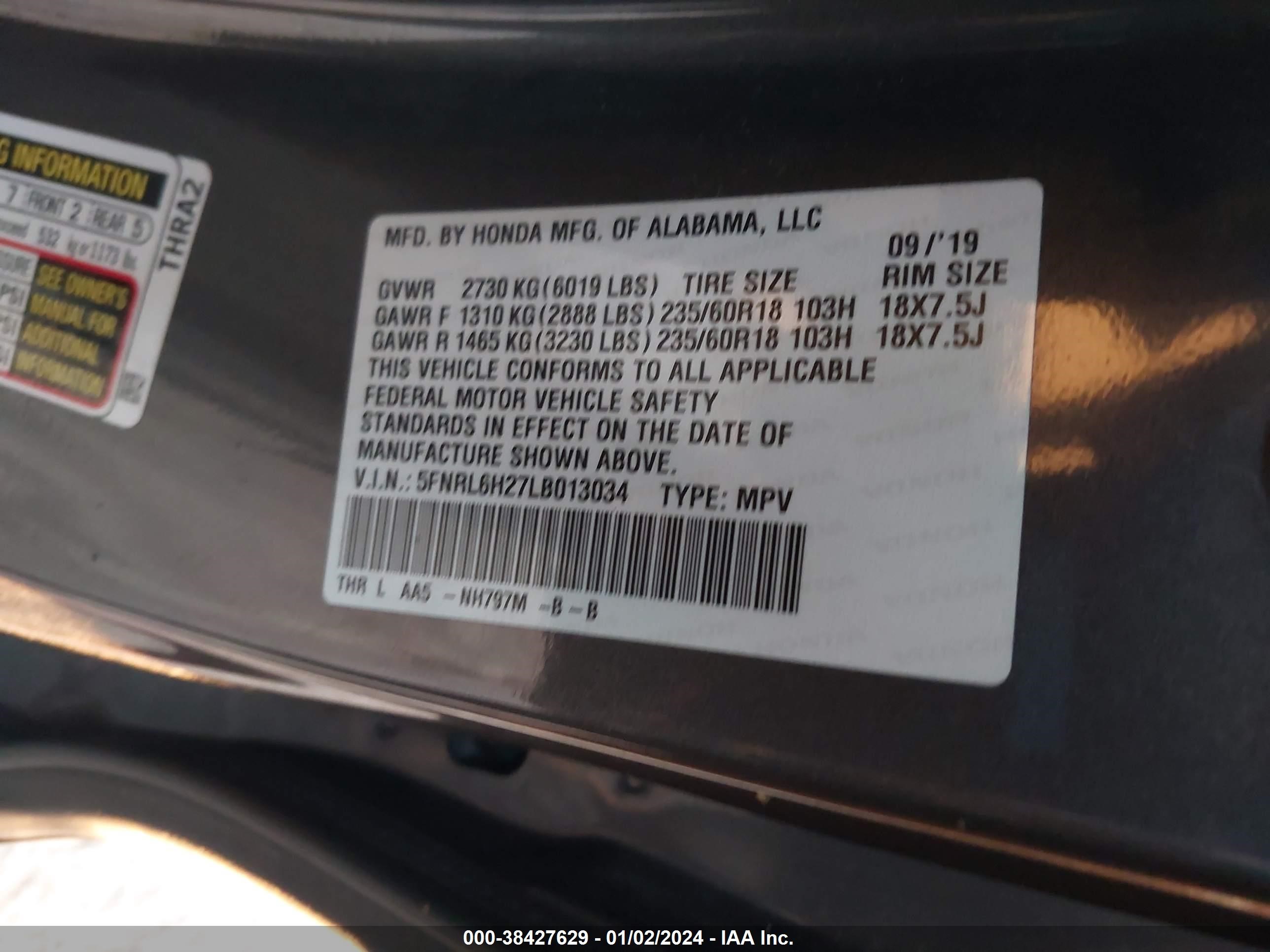 Photo 8 VIN: 5FNRL6H27LB013034 - HONDA ODYSSEY 