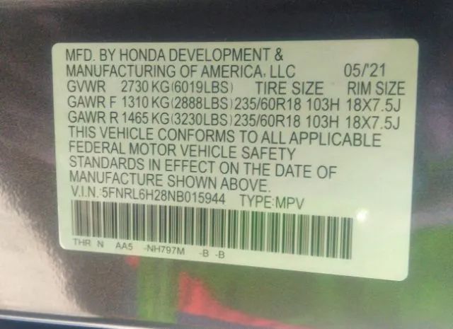 Photo 8 VIN: 5FNRL6H28NB015944 - HONDA ODYSSEY 