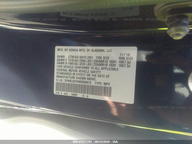 Photo 8 VIN: 5FNRL6H29KB056675 - HONDA ODYSSEY 