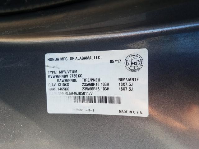 Photo 9 VIN: 5FNRL6H46JB501177 - HONDA ODYSSEY EX 