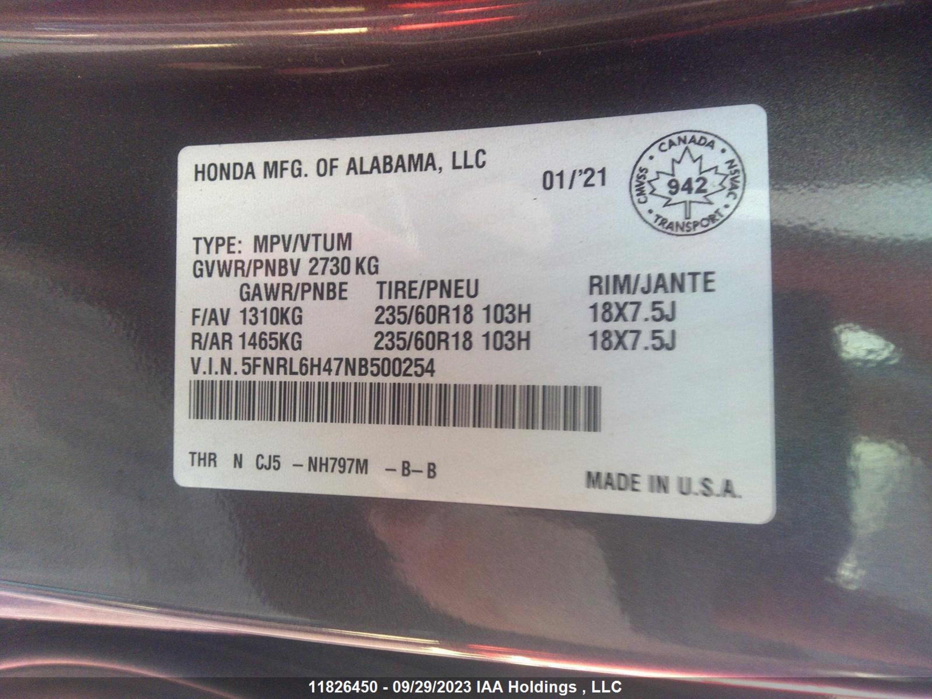 Photo 8 VIN: 5FNRL6H47NB500254 - HONDA ODYSSEY 