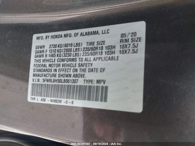 Photo 8 VIN: 5FNRL6H50LB061307 - HONDA ODYSSEY 