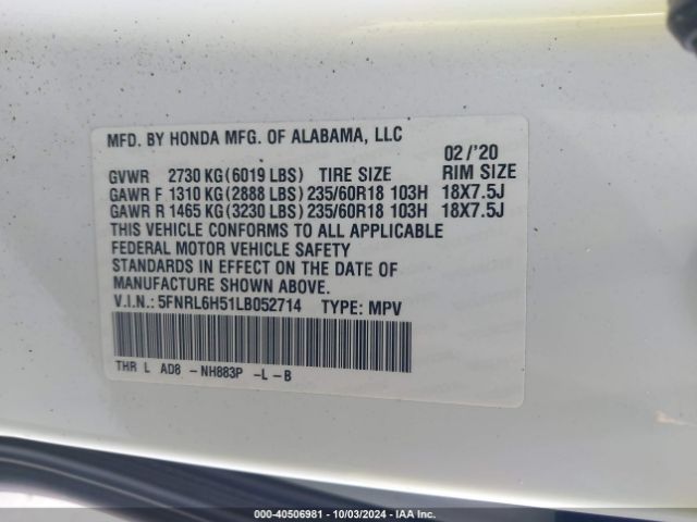 Photo 8 VIN: 5FNRL6H51LB052714 - HONDA ODYSSEY 