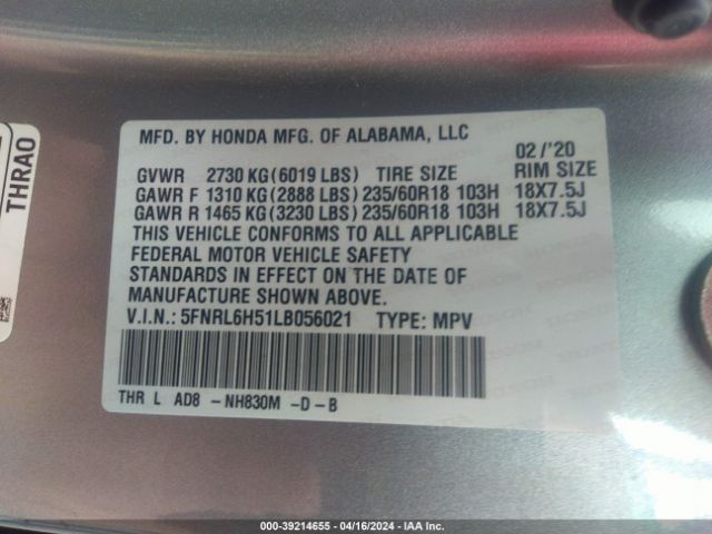 Photo 8 VIN: 5FNRL6H51LB056021 - HONDA ODYSSEY 