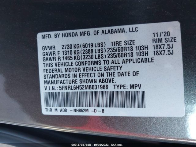 Photo 8 VIN: 5FNRL6H52MB031968 - HONDA ODYSSEY 