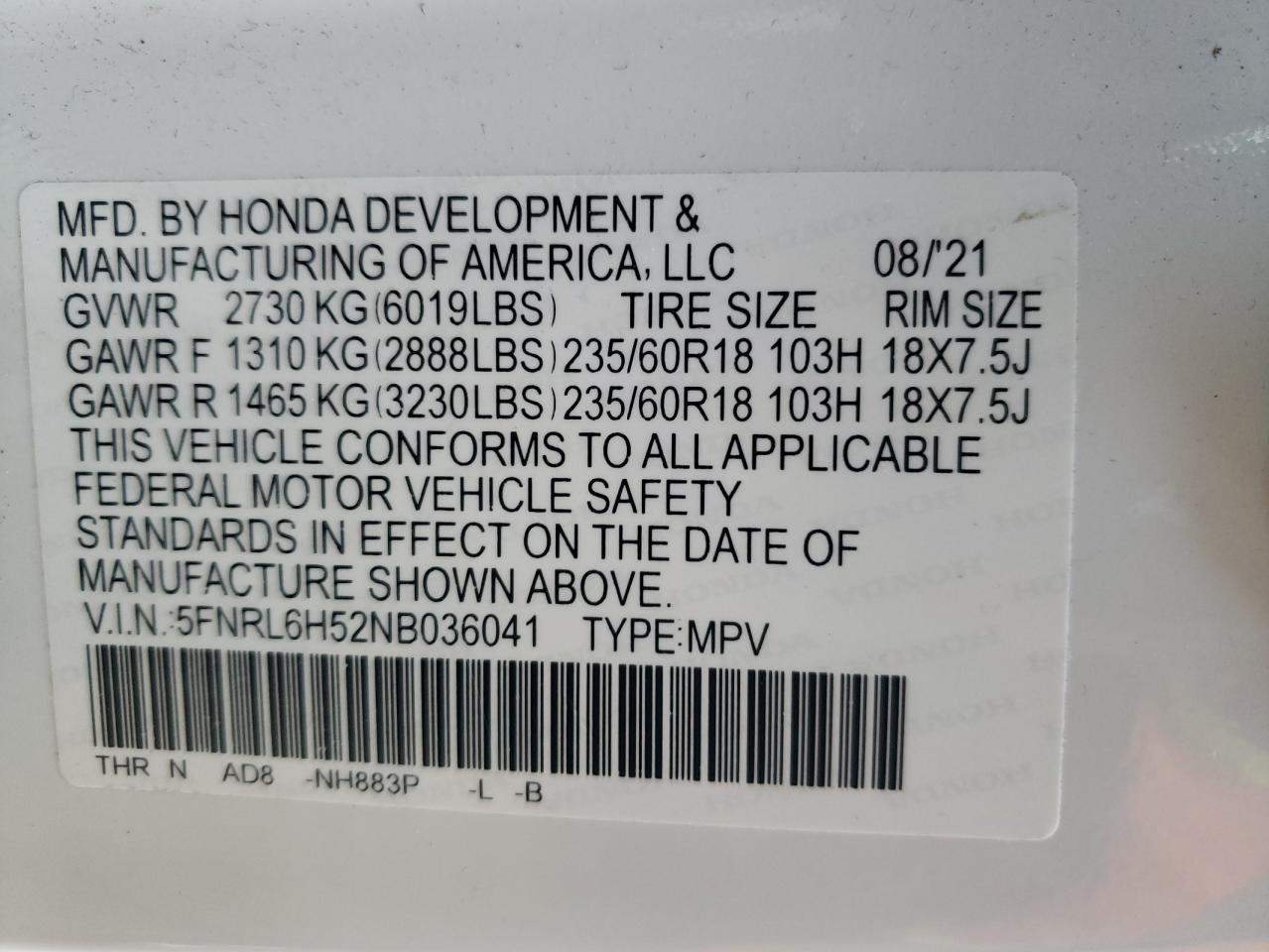 Photo 12 VIN: 5FNRL6H52NB036041 - HONDA ODYSSEY 