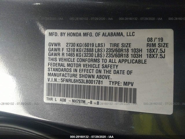 Photo 8 VIN: 5FNRL6H53LB001781 - HONDA ODYSSEY 