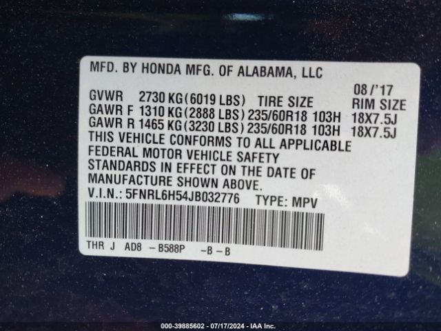 Photo 8 VIN: 5FNRL6H54JB032776 - HONDA ODYSSEY 