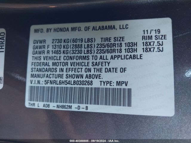 Photo 8 VIN: 5FNRL6H54LB030268 - HONDA ODYSSEY 