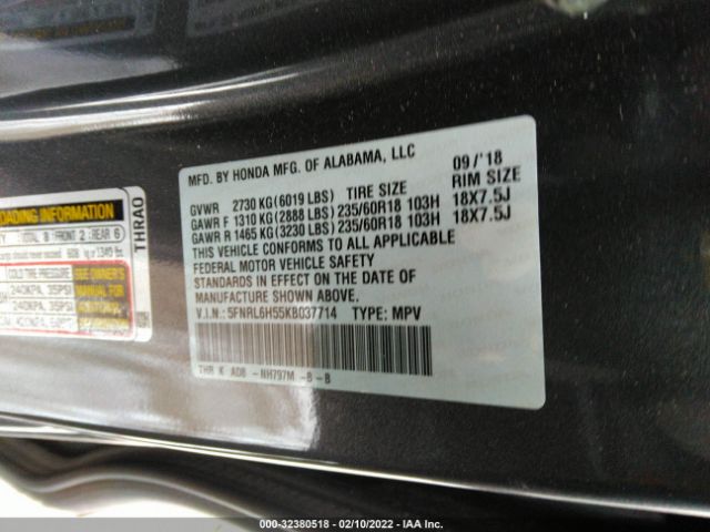 Photo 8 VIN: 5FNRL6H55KB037714 - HONDA ODYSSEY 