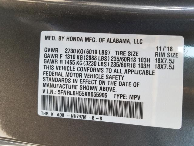 Photo 9 VIN: 5FNRL6H55KB055906 - HONDA ODYSSEY EX 