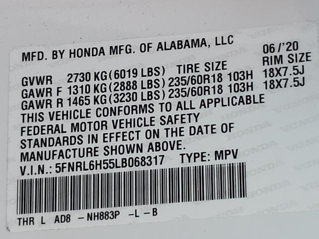 Photo 9 VIN: 5FNRL6H55LB068317 - HONDA ODYSSEY EX 