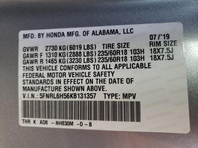 Photo 9 VIN: 5FNRL6H56KB131357 - HONDA ODYSSEY EX 