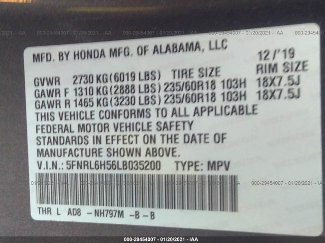 Photo 8 VIN: 5FNRL6H56LB035200 - HONDA ODYSSEY 