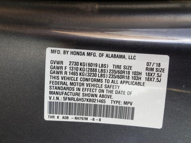 Photo 9 VIN: 5FNRL6H57KB021465 - HONDA ODYSSEY EX 