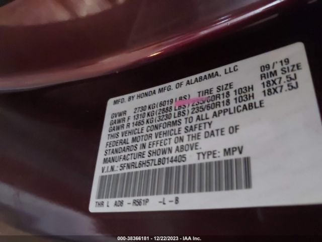 Photo 8 VIN: 5FNRL6H57LB014405 - HONDA ODYSSEY 