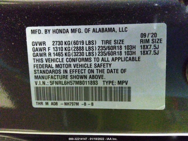 Photo 8 VIN: 5FNRL6H57MB011893 - HONDA ODYSSEY 