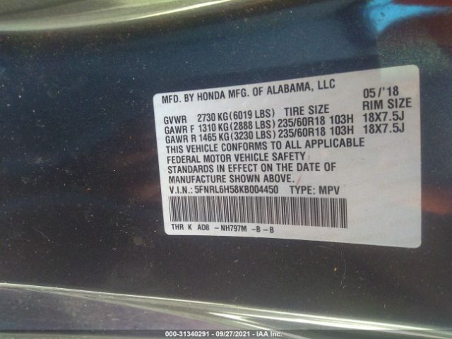 Photo 8 VIN: 5FNRL6H58KB004450 - HONDA ODYSSEY 