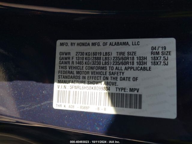 Photo 8 VIN: 5FNRL6H58KB099804 - HONDA ODYSSEY 