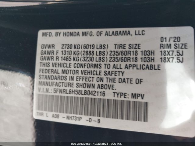 Photo 8 VIN: 5FNRL6H58LB042116 - HONDA ODYSSEY 