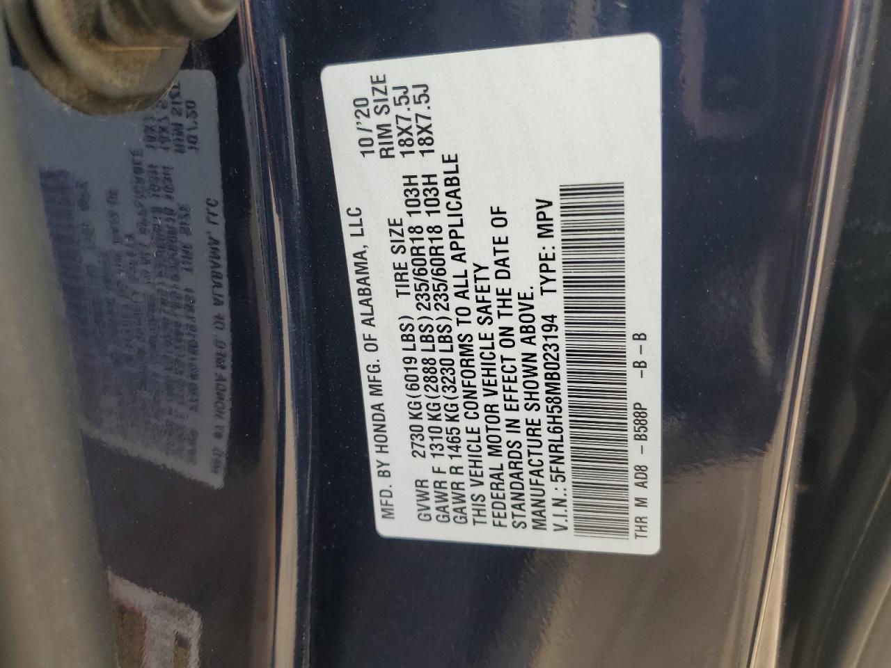 Photo 12 VIN: 5FNRL6H58MB023194 - HONDA ODYSSEY 