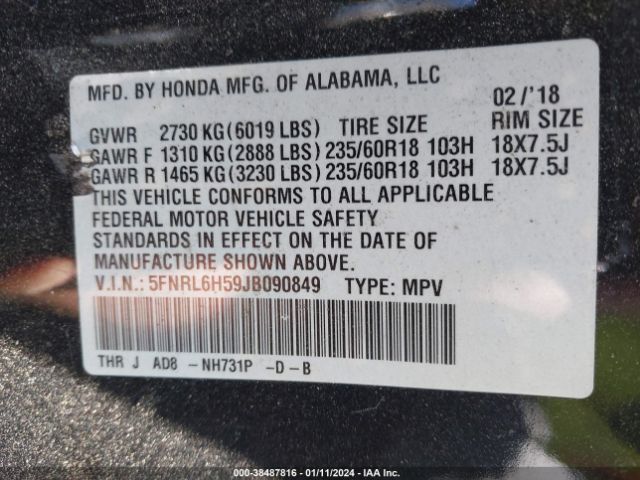 Photo 8 VIN: 5FNRL6H59JB090849 - HONDA ODYSSEY 