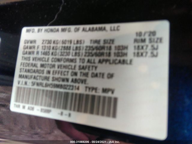 Photo 8 VIN: 5FNRL6H59MB022314 - HONDA ODYSSEY 