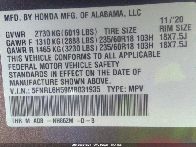 Photo 8 VIN: 5FNRL6H59MB031935 - HONDA ODYSSEY 