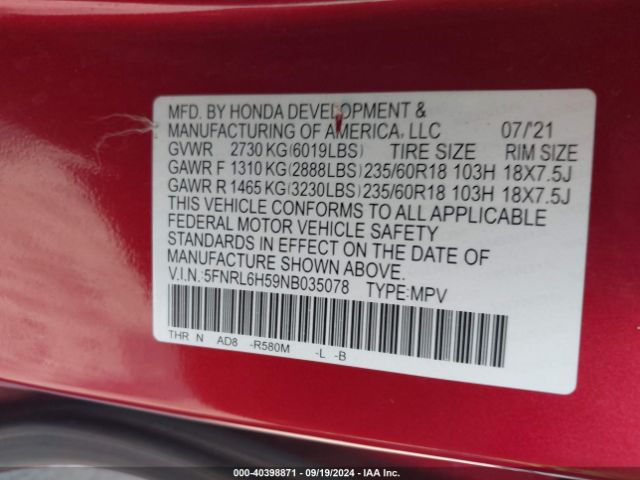 Photo 8 VIN: 5FNRL6H59NB035078 - HONDA ODYSSEY 