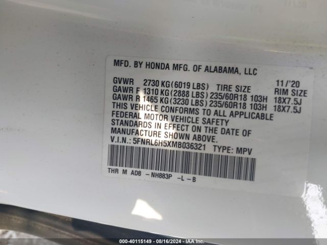 Photo 8 VIN: 5FNRL6H5XMB036321 - HONDA ODYSSEY 