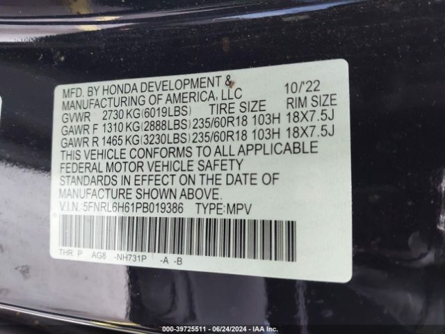 Photo 8 VIN: 5FNRL6H61PB019386 - HONDA ODYSSEY 