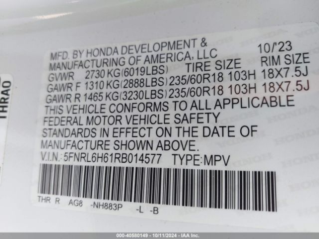 Photo 8 VIN: 5FNRL6H61RB014577 - HONDA ODYSSEY 