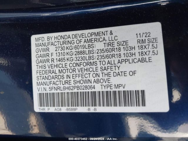 Photo 8 VIN: 5FNRL6H62PB028064 - HONDA ODYSSEY 